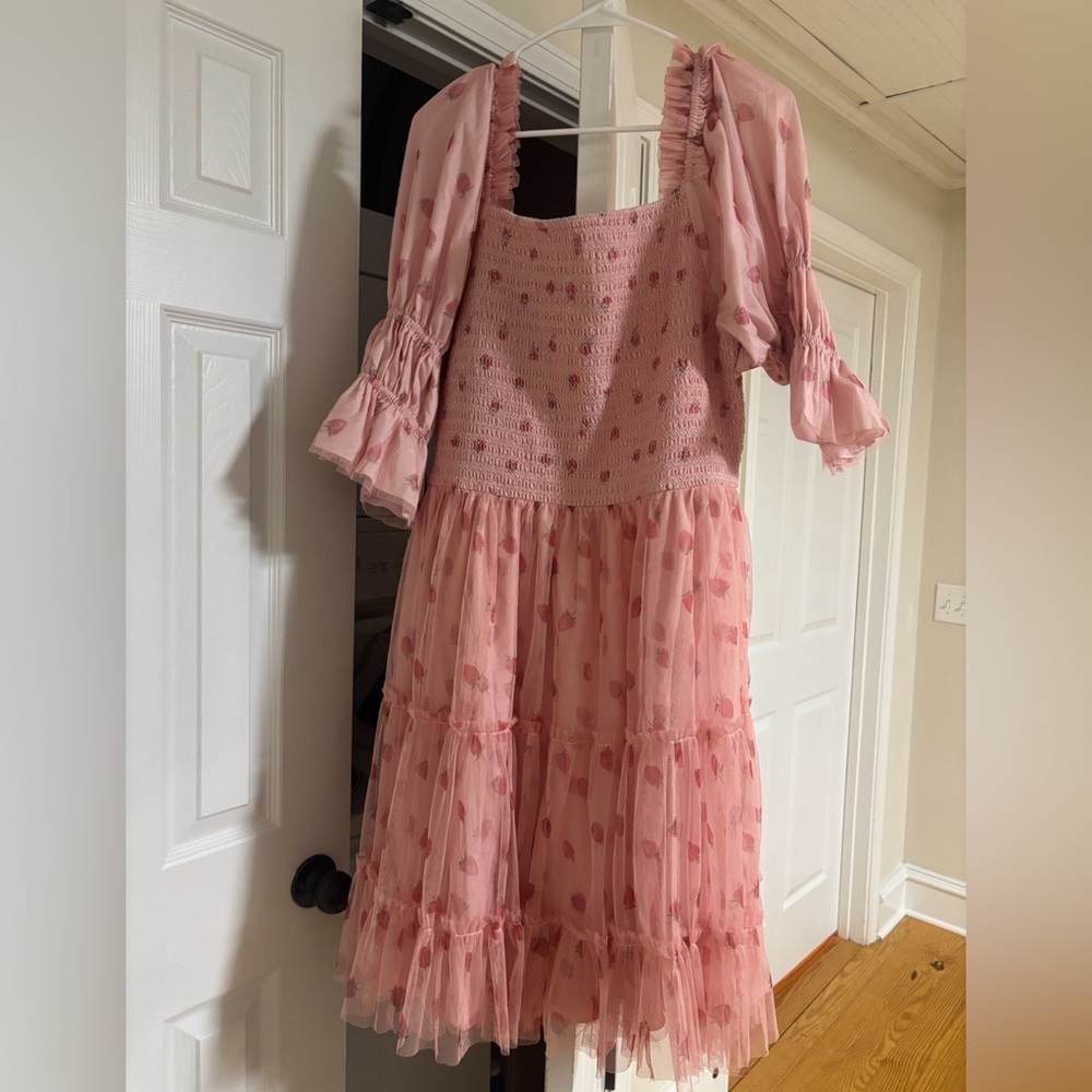 Ivy City Co Pink Midi Dress with Ruffle Sleeves